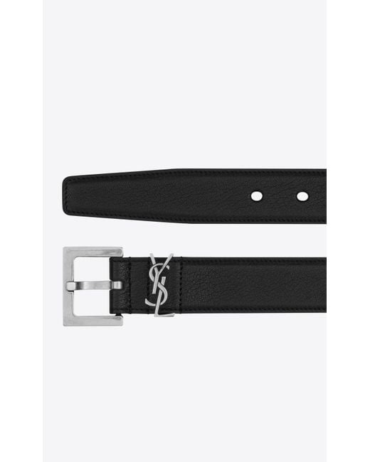 Saint Laurent White Cassandre Logo Plaque Buckled Belt for men