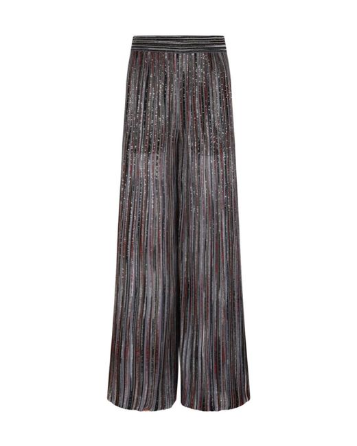 Missoni Gray Wide-Leg Striped Knitted Trousers