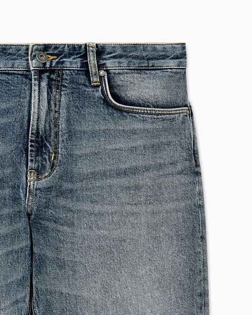 Emporio Armani Blue Five-Pocket Denim Jeans Regular Fit With Whiskering for men