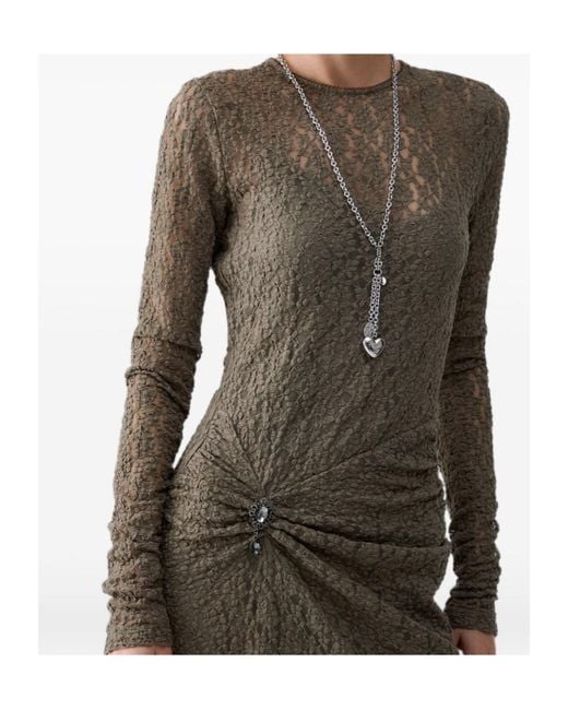 Liu Jo Gray Short Lace Embellished Dress