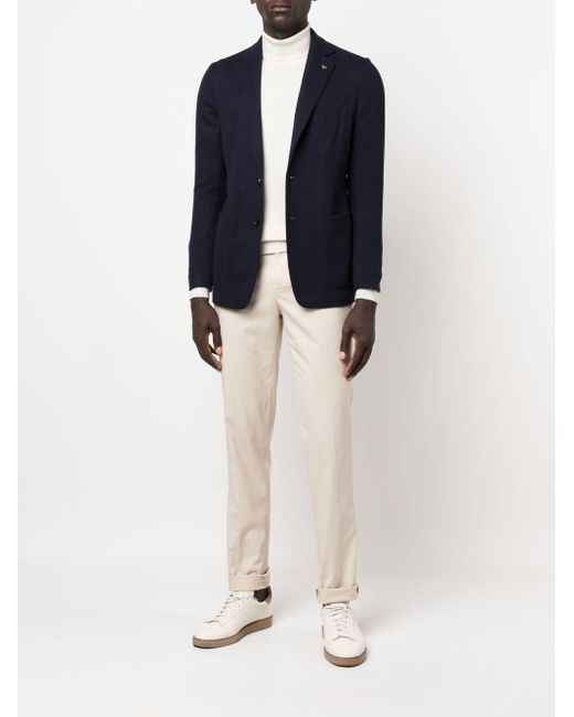 Colombo Blue Single-Breasted Wool Blazer for men