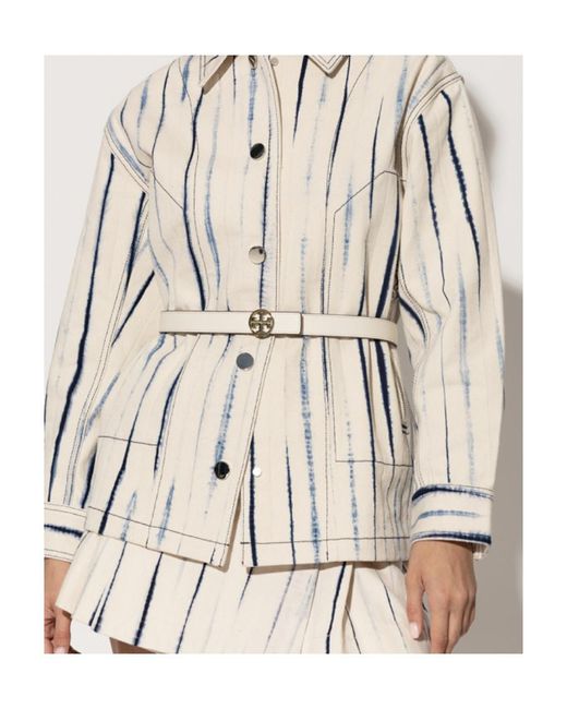 Tory Burch White Reversible Logo-Buckle Leather Belt
