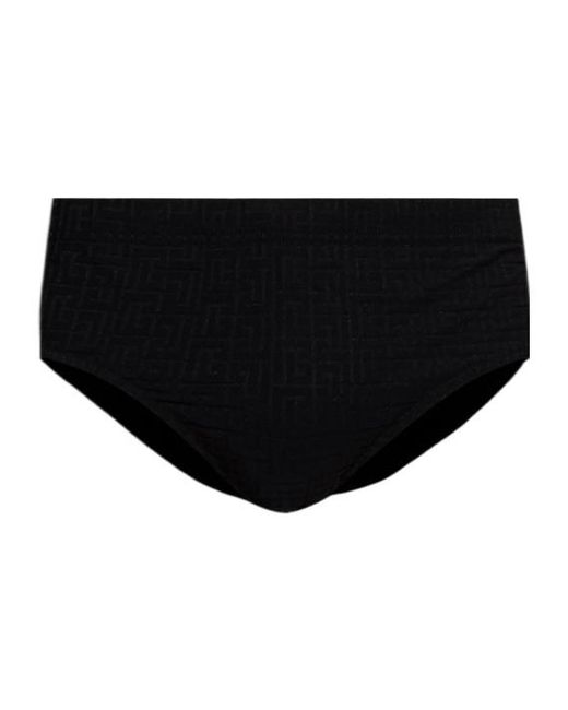 Balmain Black Geometric-Pattern Swim Trunks for men