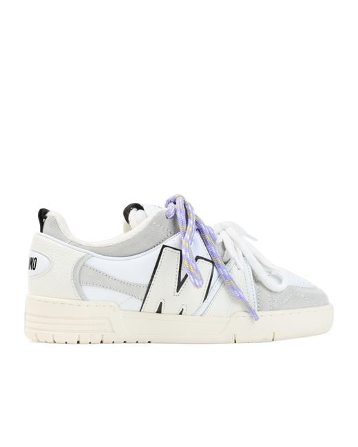 Moschino White Logo-Patch Panelled Sneakers