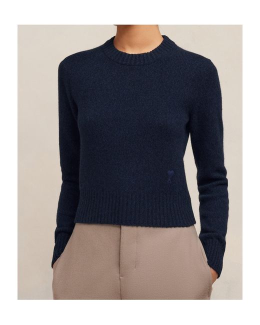 AMI Blue Long-Sleeved Crewneck Knitted Jumper