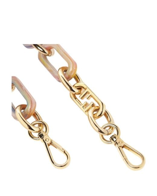 Fendi White Coloured Metal And Multicoloured Resin Chain Shoulder Strap