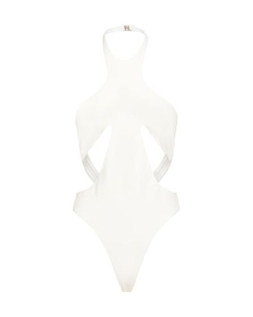 Mugler White Lycra Cut Out One Piece Swimsuit