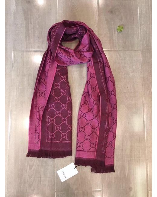 Gucci Pink Gg Jacquard Pattern Knitted Scarf