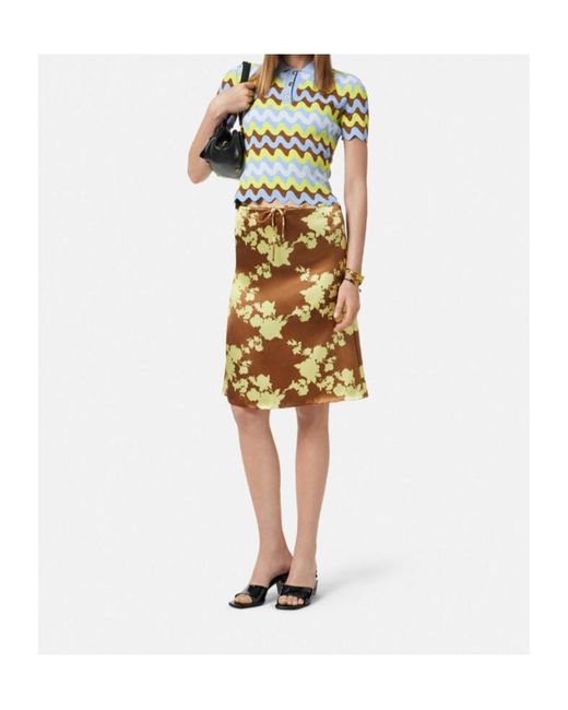 Versace Metallic Floral-Printed Satin Skirt