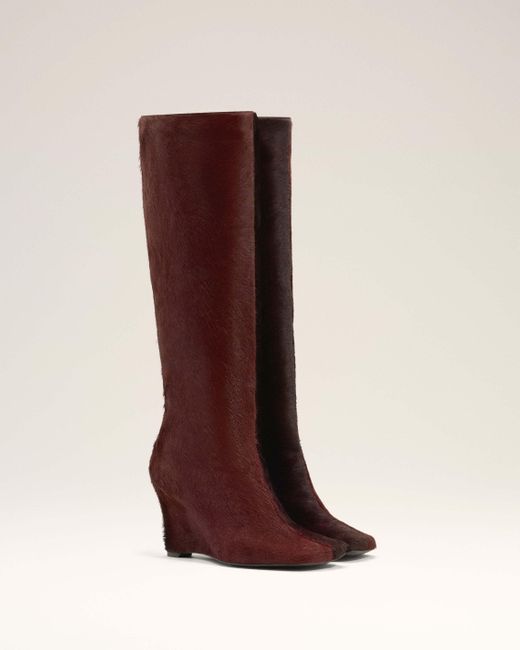 AMI Brown Square Toe Wedge Knee-High Boots