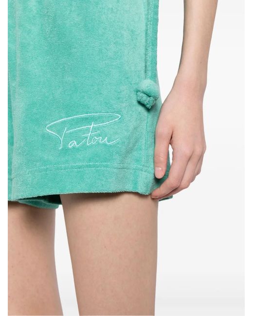 Patou Green Logo Embroidered Terry Shorts