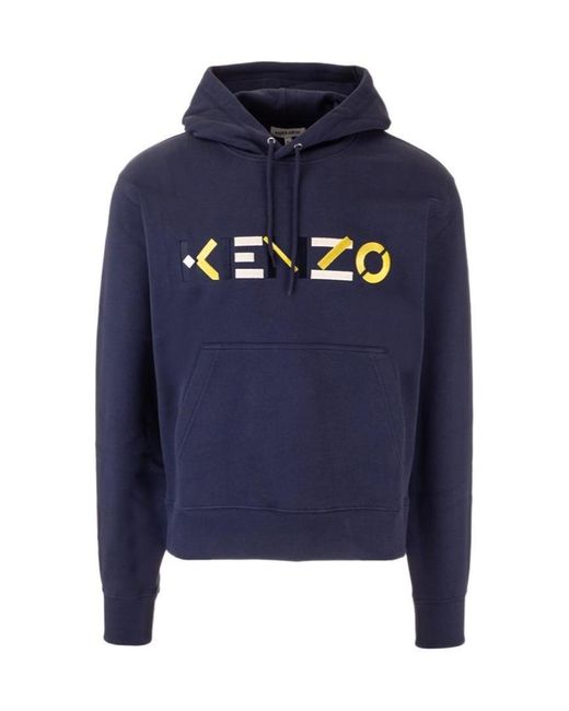 KENZO Blue Logo Embroidered Hoodie for men