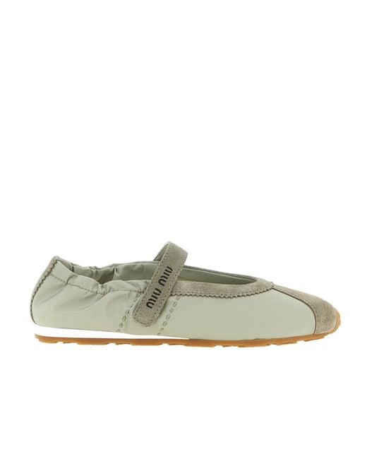 Miu Miu Green Plume Ballet Flats