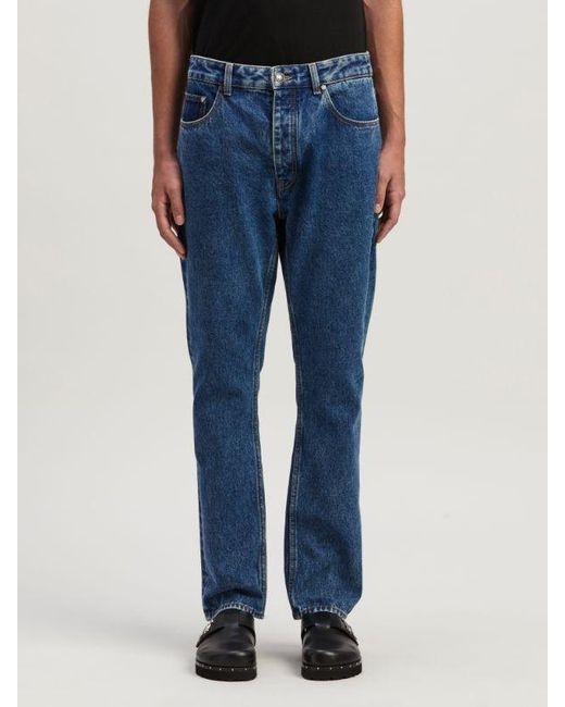 Palm Angels Blue Monogram Detailed Straight Leg Jeans for men