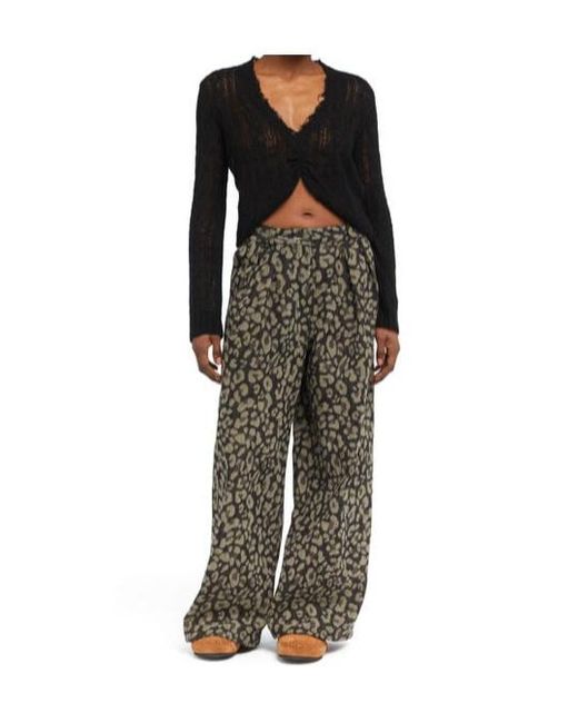 Alanui Gray Seattle Pleated Leopard-Print Jeans