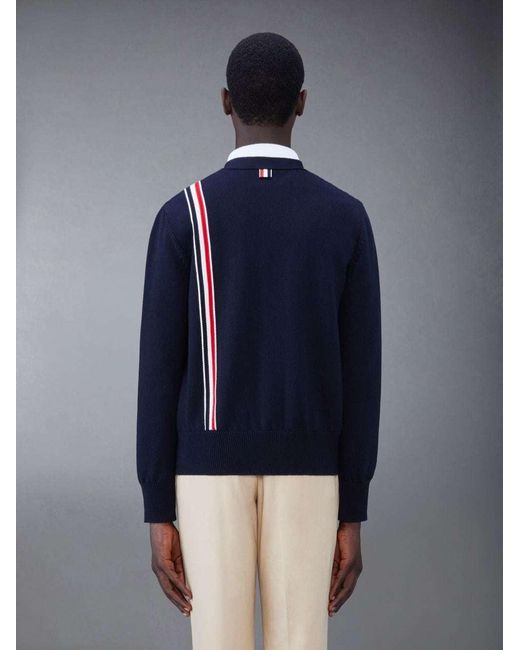 Thom Browne Blue Rwb Striped V-Neck Knitted Cardigan for men