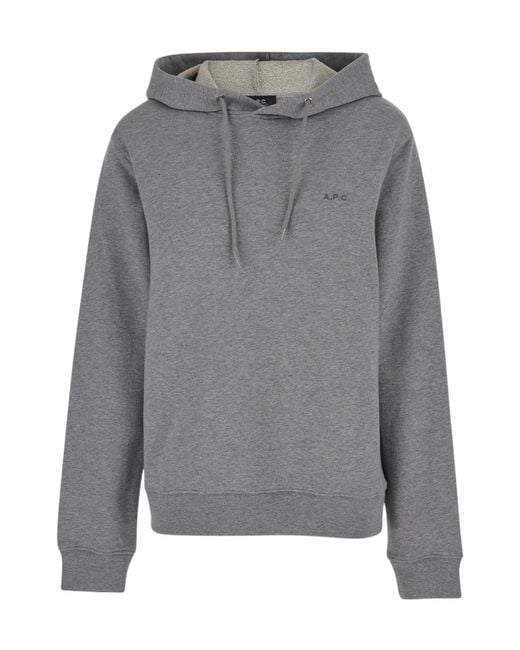 A.P.C. Gray Logo Embroidered Drawstring Hoodie