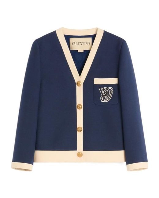 Valentino Blue V-Neck Button-Up Blazer