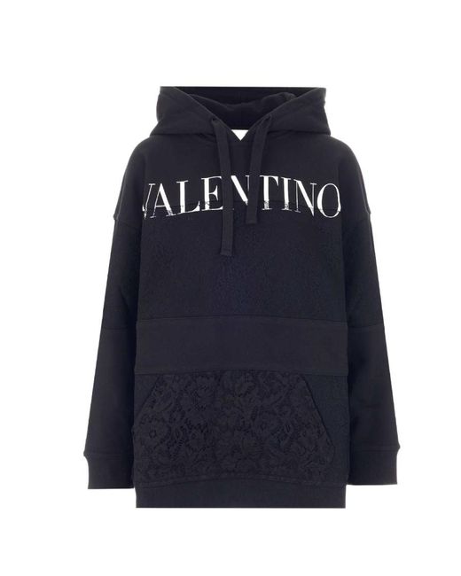 Valentino Blue Logo-Print Lace Insert Hoodie