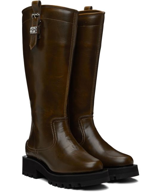 Ganni Brown Round-Toe High Boots