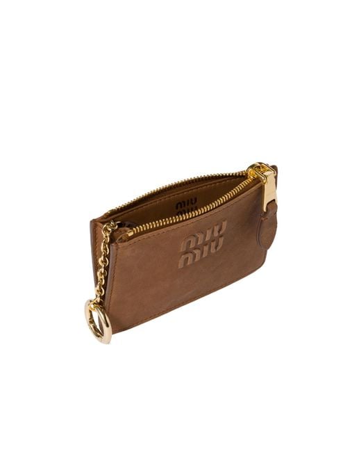 Miu Miu Brown Logo-Embossed Zipped Cardholder