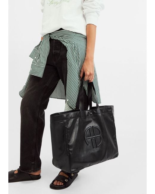 Anine Bing Black Large Rio Logo Patch Tote Bag