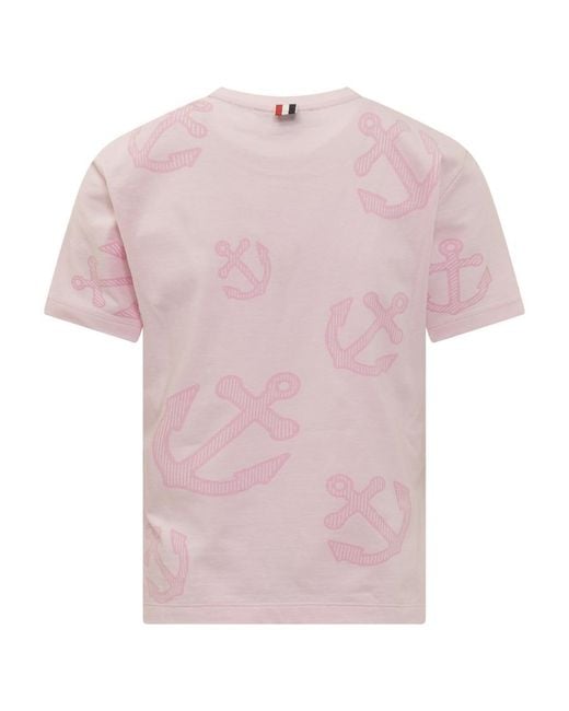 Thom Browne Pink Anchor Printed Crewneck T-Shirt