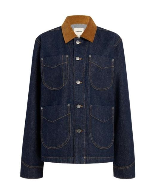 Khaite Blue Wyatt Corduroy-Collar Denim Jacket