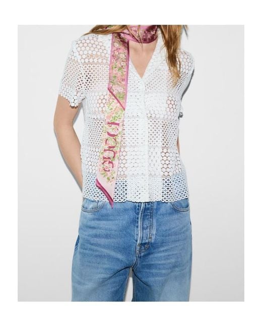 Gucci White Printed Neck Bow