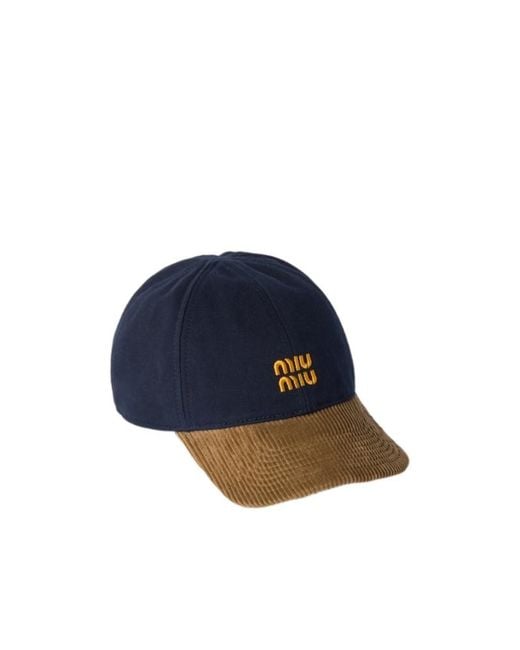 Miu Miu Blue Denim And Corduroy Baseball Cap