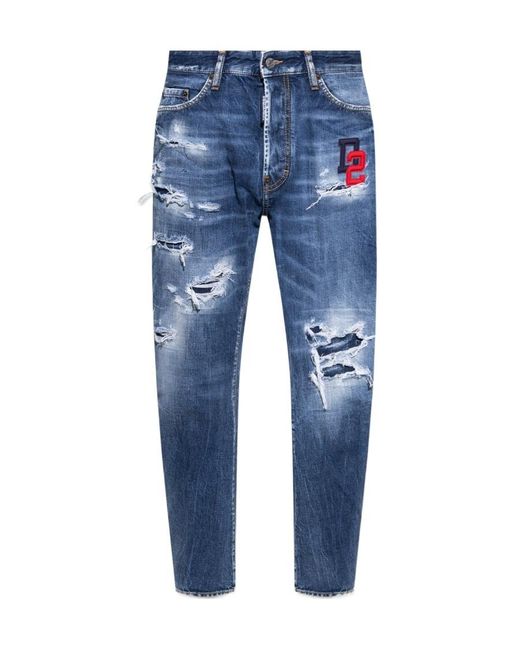 DSquared² Blue Logo Patch Distressed Jeans for men