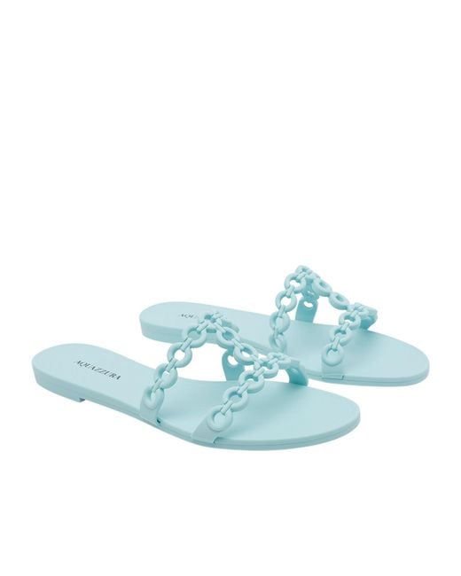 Aquazzura Blue Chain Strap Flat Sandals