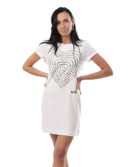 Moschino White 3D-Heart Jersey T-Shirt Dress