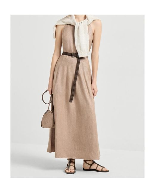 Brunello Cucinelli Natural Crewneck Sleeveless Dress