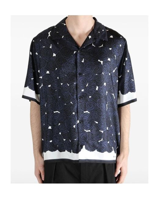 Givenchy Blue All-Over Rose Printed Bowling Shirt for men