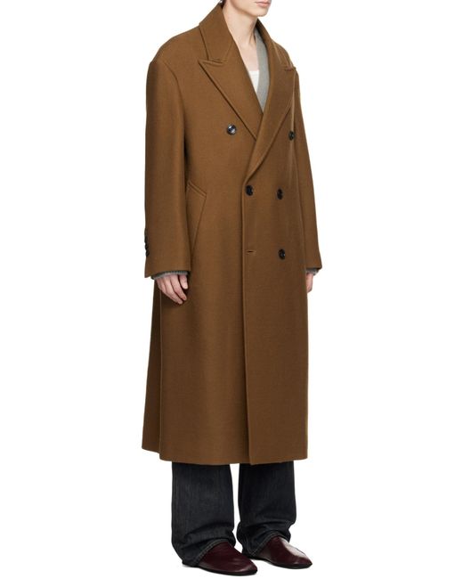 AMI Brown Ami Double-Breasted Mid-Length Coat for men