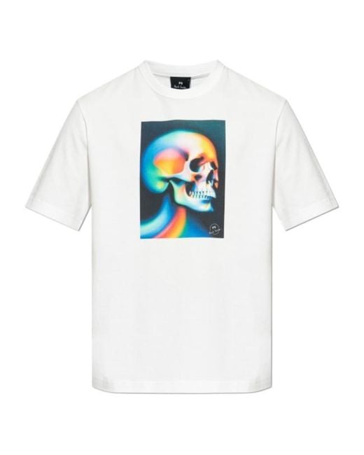 Paul Smith White Ps Paul Smith Graphic Printed T-Shirt for men