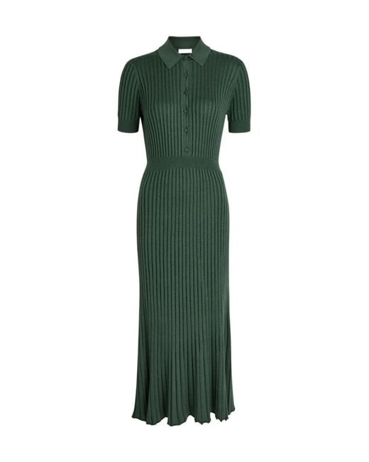 Gabriela Hearst Green Amor Ribbed Cashmere-Blend Midi Shirt Dress