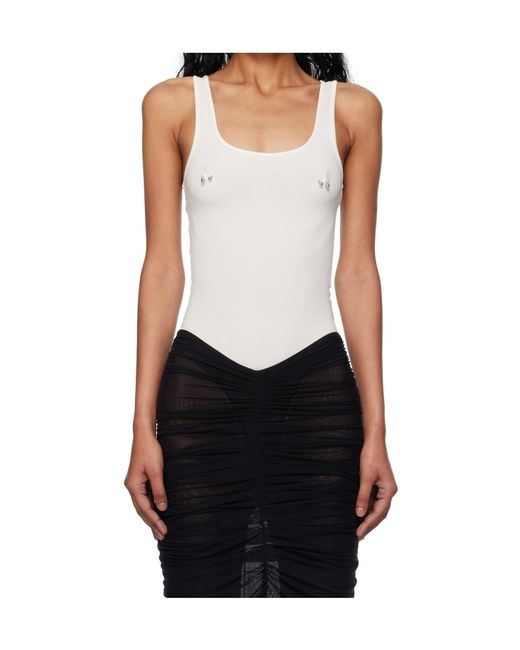 Mugler White Scoop-Neck Embellished Bodysuit