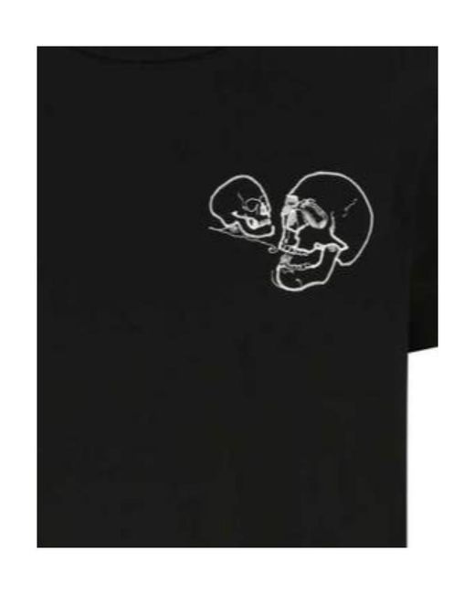 McQueen Black Skull Embroidered Crewneck T-Shirt for men