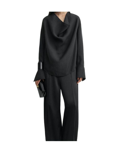 Totême Black Totême Draped Curved Hem Blouse