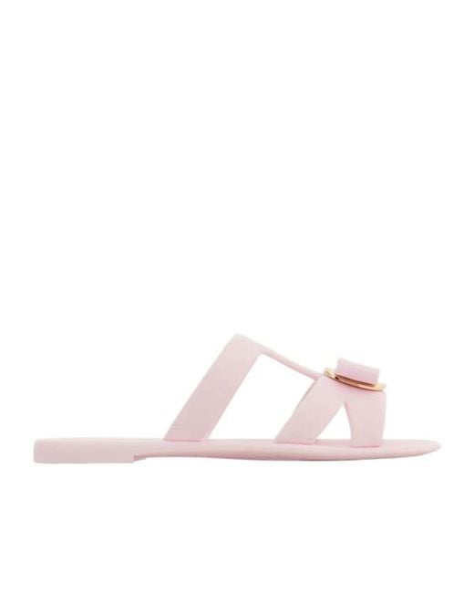 Ferragamo Pink New Vara Plate Slides