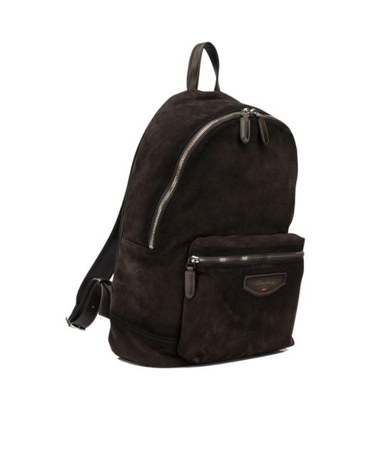 Santoni Black Backpack With Top Handle for men