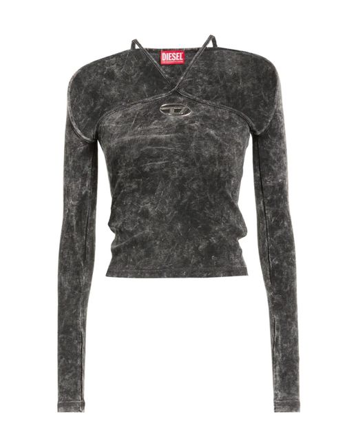 DIESEL Black Tie-Dye V-Neck Long Sleeve Top