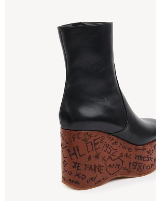 Chloé Brown Maxime Wedge Ankle Boot 100% Calf-Skin Leather