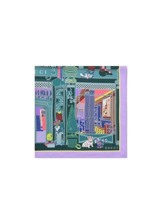 Gucci Blue Printed Silk Twill Carr