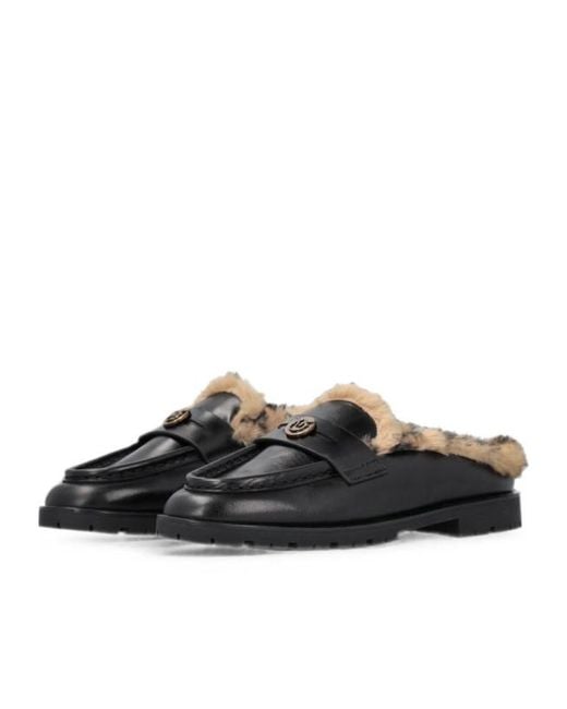 Pinko Brown Shearling-Lined Leather Mules