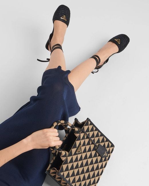 Prada Crochet Flat Sandals in Black | Lyst