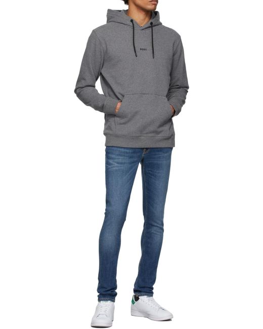 Boss Gray Logo-Print Cotton Hoodie for men