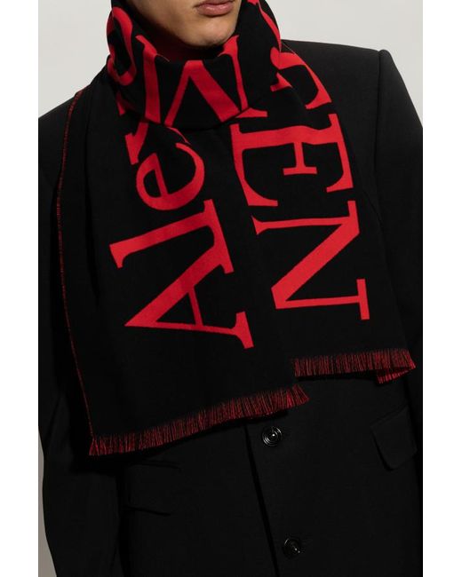 McQueen Logo Embroidered Scarf for men